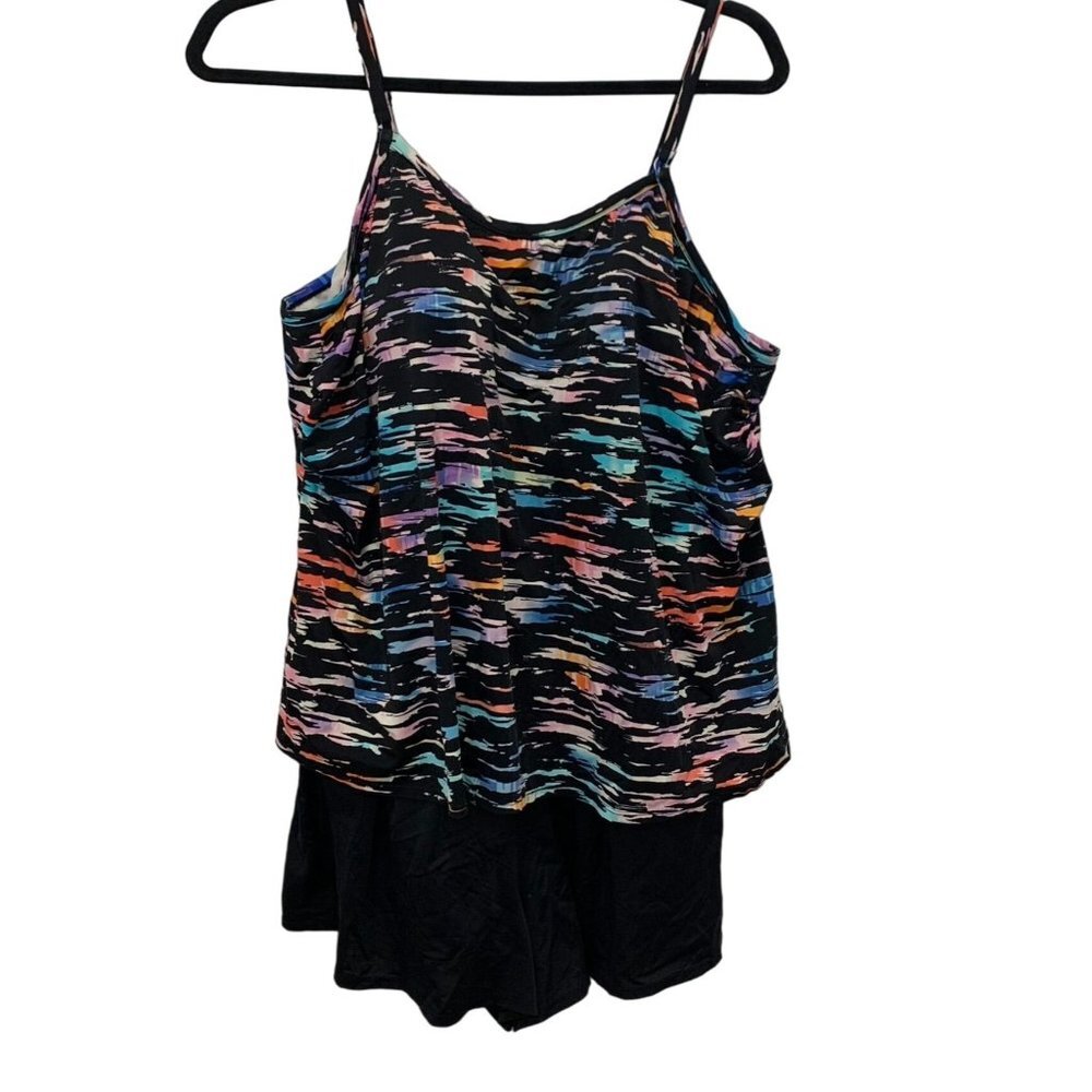 Trimshaper Women's Ruffled Layered Swim Dress Size 30 Rainbow colors
